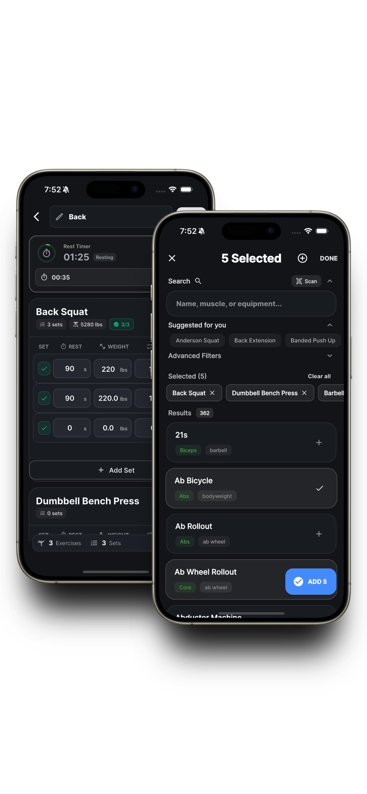 Fitnex active workout logging and exercise selection on iPhone