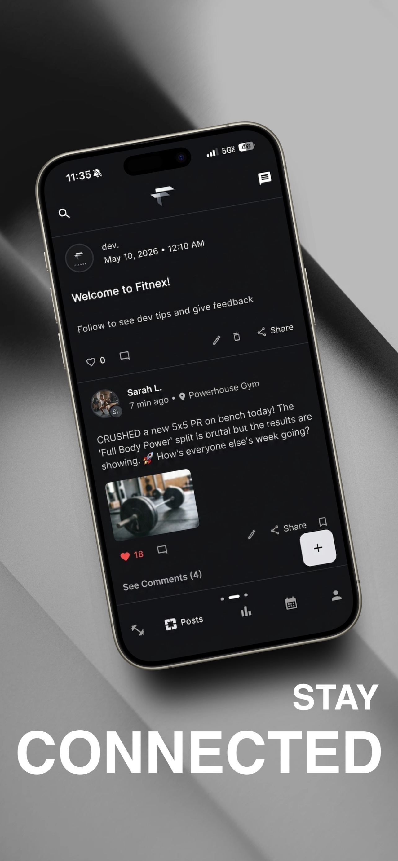 Fitnex marketing screenshot of the social posts feed