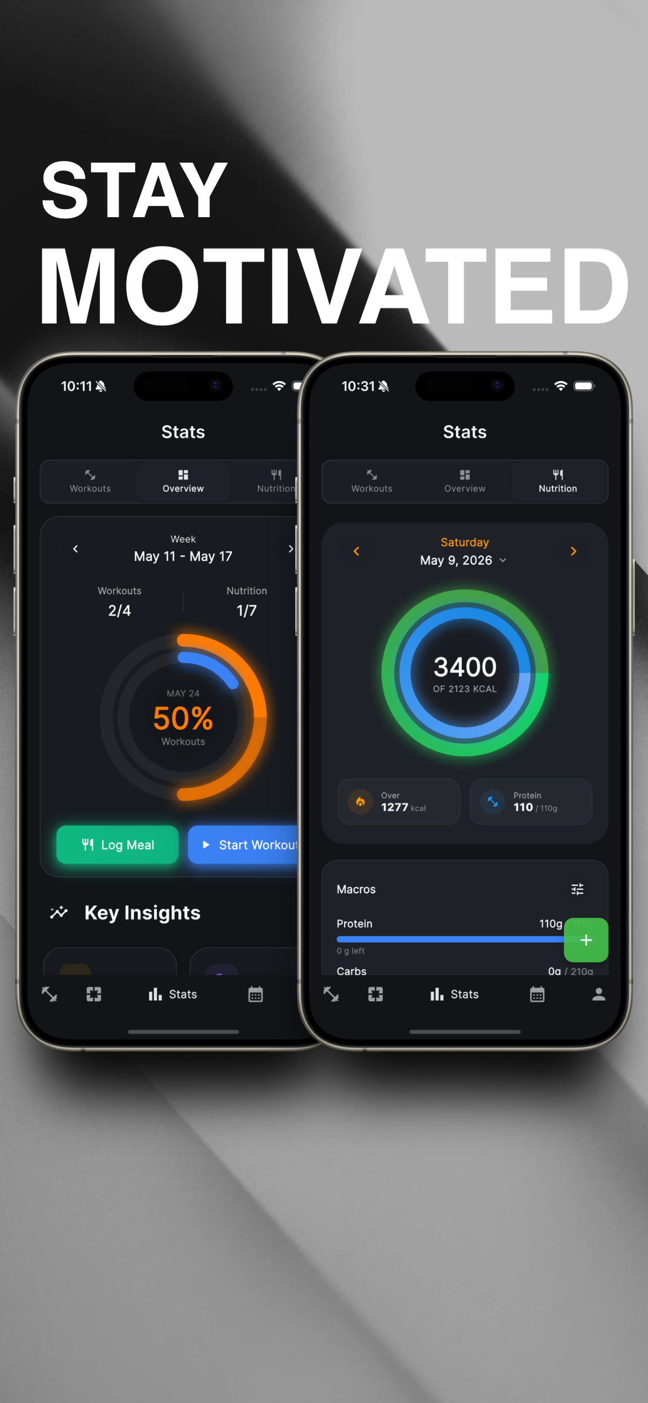 Fitnex stats overview and nutrition marketing screenshot